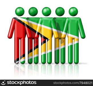 Flag of Guyana on stick figure - national and social community symbol 3D icon. Flag of Guyana on stick figure
