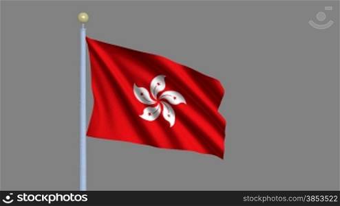 Flag of Hong Kong waving in the wind - highly detailed flag including alpha matte for easy isolation - Flagge Hongkongs im Wind inklusive Alpha Matte