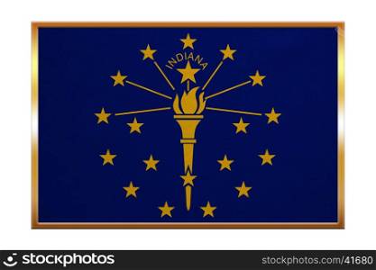 Flag of Indiana, golden frame, fabric texture