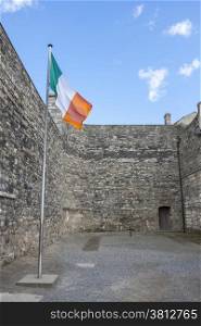 Flag of Ireland in Kilmainham prison where prisoners were executed. Dublin, Ireland