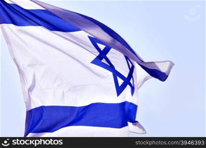 Flag of Israel on the wind close-up