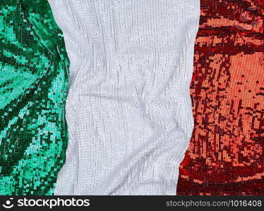 flag of Italy embroidered with shiny square sequins, full frame, close up