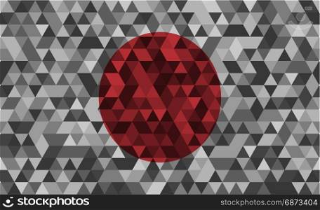 Flag of Japan. Celled stylization japanese national flag. illustration. Flag of Japan. Celled stylization japanese national banner. illustration. Polygonal triangular shining background.