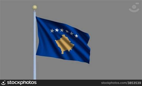 Flag of Kosovo waving in the wind - highly detailed flag including alpha matte for easy isolation - Flagge Kosovos im Wind inklusive Alpha Matte