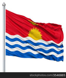 Flag of Kribati with flagpole waving in the wind against white background