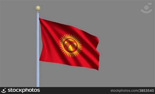 Flag of Kyrgyzstan waving in the wind - highly detailed flag including alpha matte for easy isolation - Flagge Kirgisistans im Wind inklusive Alpha Matte