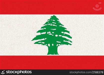 Flag of Lebanon. lebanese flag on fabric surface. Fabric Texture. Republic of Lebanon. Lao state symbol. Lebanese Republic. Flag of Lebanon. lebanese flag on fabric surface. Fabric Texture