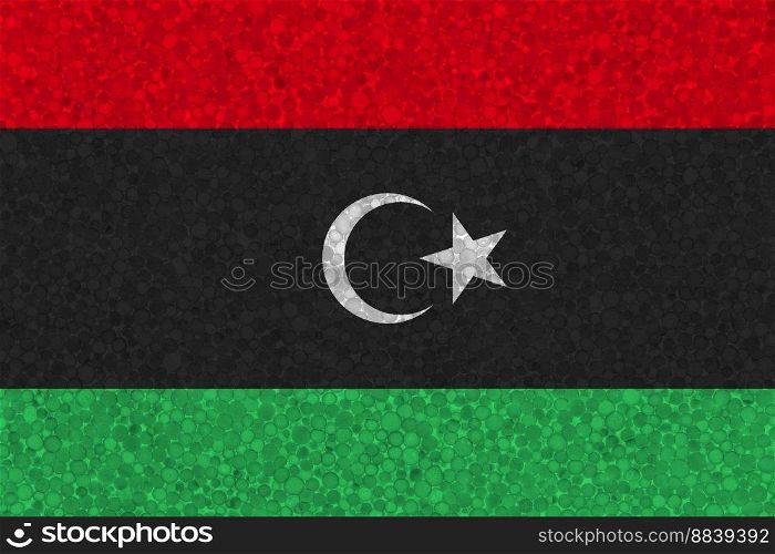 Flag of Libya on styrofoam texture. national flag painted on the surface of plastic foam. Flag of Libya on styrofoam texture