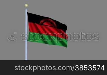 Flag of Malawi waving in the wind - highly detailed flag including alpha matte for easy isolation - Flagge Malawis im Wind inklusive Alpha Matte