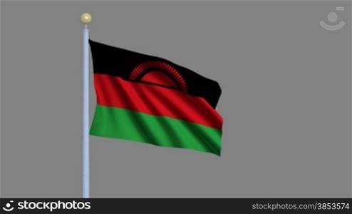 Flag of Malawi waving in the wind - highly detailed flag including alpha matte for easy isolation - Flagge Malawis im Wind inklusive Alpha Matte