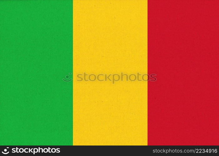 Flag of Mali. Mali flag on fabric surface. Fabric Texture. National symbol. Republic of Mali. Flag of Mali. flag on fabric surface. Fabric Texture