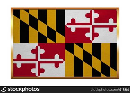Flag of Maryland, golden frame, fabric texture