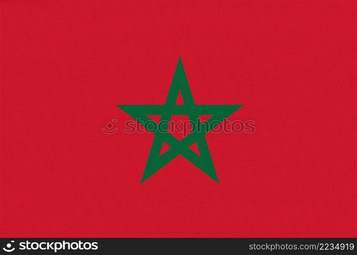 Flag of Morocco. Morocco flag on fabric surface. Fabric Texture. National symbol. Republic of Morocco. Flag of Morocco. flag on fabric surface. Fabric Texture