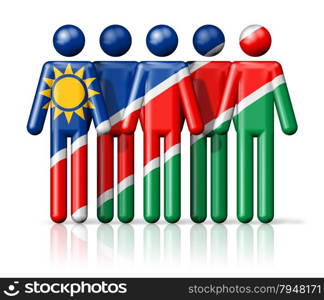 Flag of Namibia on stick figure - national and social community symbol 3D icon. Flag of Namibia on stick figure