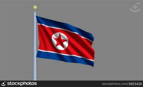 Flag of North Korea waving in the wind - highly detailed flag including alpha matte for easy isolation - Flagge Nordkoreas im Wind inklusive Alpha Matte