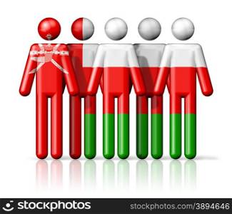 Flag of Oman on stick figure - national and social community symbol 3D icon. Flag of Oman on stick figure