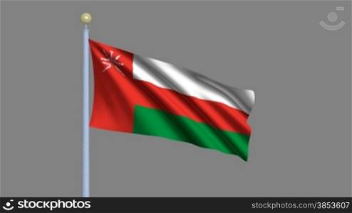 Flag of Oman waving in the wind - highly detailed flag including alpha matte for easy isolation - Flagge Omans im Wind inklusive Alpha Matte