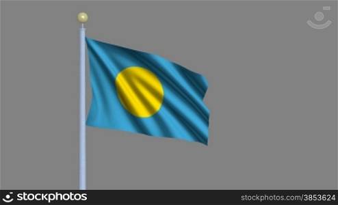 Flag of Palau waving in the wind - highly detailed flag including alpha matte for easy isolation - Flagge Palaus im Wind inklusive Alpha Matte