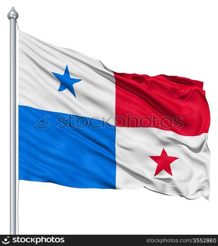 Flag of Panama with flagpole waving in the wind against white background