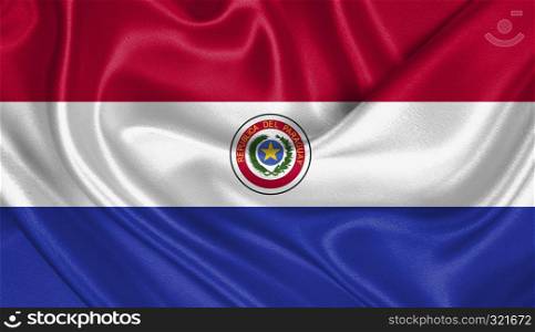 Flag of Paraguay waving in the wind with highly detailed fabric texture