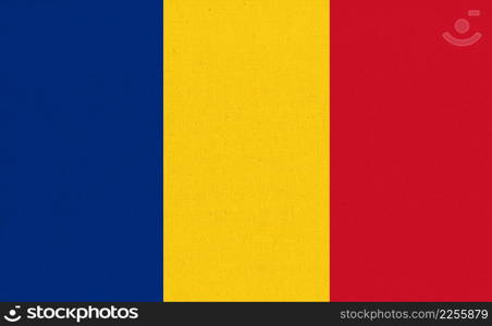 Flag of Romania. Romanian flag on fabric texture. Fabric Texture. National Romanian symbol. Romanian national flag. Flag of Romania. Romanian flag on fabric texture. National Romanian symbol