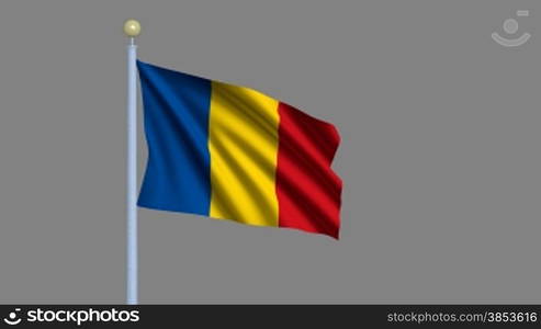 Flag of Romania waving in the wind - highly detailed flag including alpha matte for easy isolation - Flagge RumSniens im Wind inklusive Alpha Matte