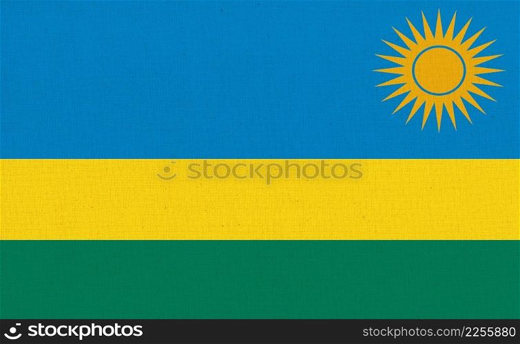 Flag of Rwanda. Rwanda flag on fabric surface. Fabric Texture. National symbol. Republic of Rwanda. Flag of Rwanda. Rwanda flag on fabric texture. National symbol.