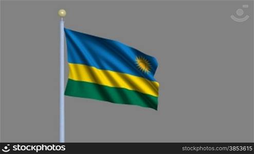 Flag of Rwanda waving in the wind - highly detailed flag including alpha matte for easy isolation - Flagge Ruandas im Wind inklusive Alpha Matte