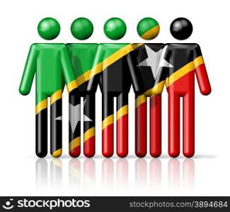 Flag of Saint Kitts And Nevis on stick figure - national and social community symbol 3D icon. Flag of Saint Kitts And Nevis on stick figure