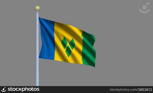 Flag of Saint Vincent and the Grenadines waving in the wind - highly detailed flag including alpha matte for easy isolation - Flagge St. Vincents und die Grenadinen im Wind inklusive Alpha Matte