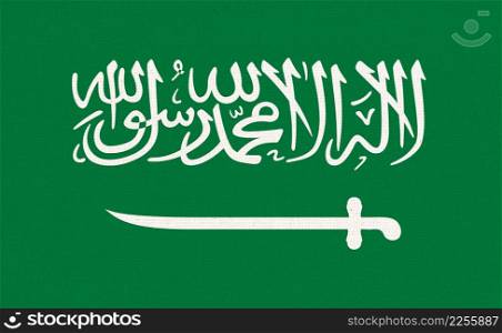 Flag of Saudi Arabia. Saudi Arabian flag on fabric surface. Fabric Texture. National symbol of Kingdom of Saudi Arabia. KSA. Arabian Peninsula. Flag of Saudi Arabia. Saudi Arabian flag on fabric surface. Fabric Texture