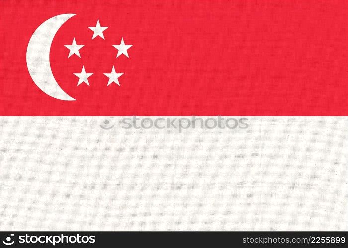 Flag of Singapore. Singaporean flag on fabric surface. Fabric Texture. National symbol of Singapore. Republic of Singapore. Flag of Singapore. Singaporean flag on fabric surface. Fabric Texture