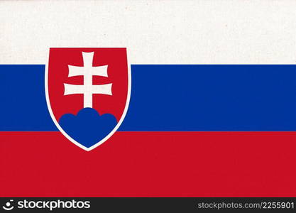 Flag of Slovakia. Slovak flag on fabric texture. National Slovak symbol. Slovak national flag. Slovak Republic. Flag of Slovakia. Slovak flag on fabric texture