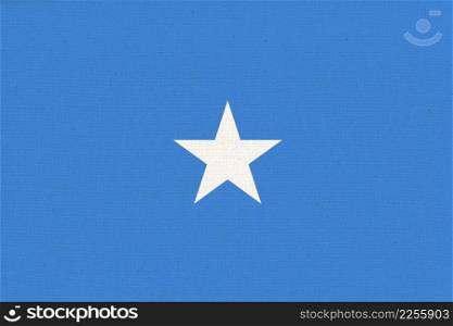 Flag of Somalia. Somali flag on fabric surface. Fabric Texture. National symbol. Federal Republic of Somalia. Flag of Somalia. Somali flag on fabric texture. National symbol