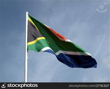 Flag of South Africa over a blue sky. Flag of South Africa