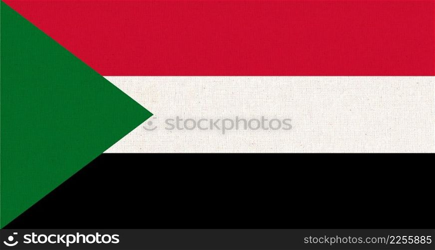 Flag of Sudan. Sudanian flag on fabric surface. Fabric Texture. National symbol. Republic of the Sudan. Flag of Sudan. Sudanian flag on fabric texture. National symbol
