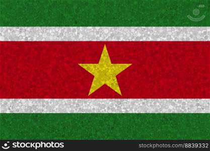 Flag of Suriname on styrofoam texture. national flag painted on the surface of plastic foam. Flag of Suriname on styrofoam texture