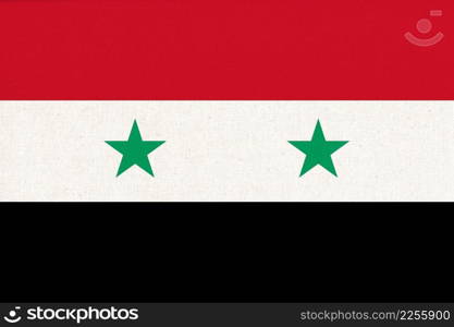 Flag of Syria. Syrian flag on fabric texture. National symbol of Syria. Syrian Arab Republic. Flag of Syria. Syrian flag on fabric texture. National symbol of Syria