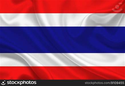 Flag of Thailand country on wavy silk fabric background panorama - illustration. Flag of Thailand country on wavy silk fabric background panorama