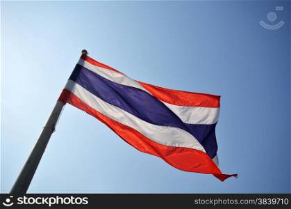 Flag of Thailand or Siam in blue sky. Flag of Thailand.