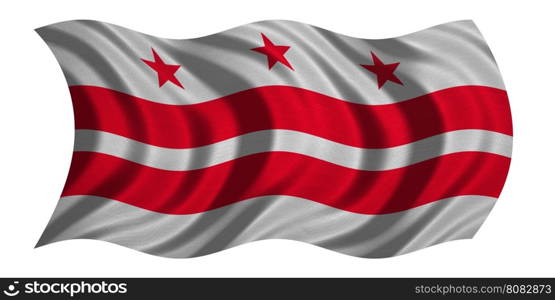 Flag of the District of Columbia. American patriotic element. USA banner. United States of America symbol. Washington, D.C. official flag, detailed fabric texture wavy isolated on white, illustration