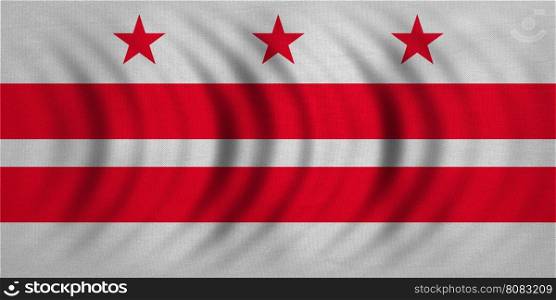 Flag of the District of Columbia. American patriotic element. USA banner. United States of America symbol. Washington, D.C. official flag wavy, real fabric texture, illustration. Accurate size, colors