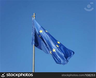 flag of the European Union (EU) over blue sky. flag of the European Union (EU) aka Europe over blue sky