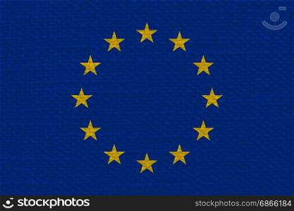 flag of the European Union (EU) with fabric texture. flag of the European Union (EU) aka Europe with fabric texture