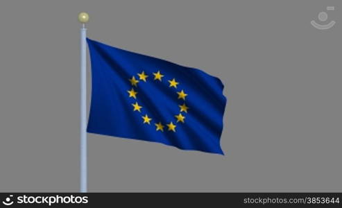 Flag of the European Union waving in the wind - highly detailed flag including alpha matte for easy isolation - Flagge der europSischen Union im Wind inklusive Alpha Matte
