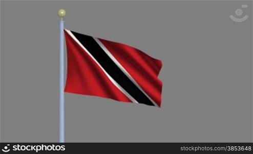 Flag of the Republic of Trinidad and Tobago waving in the wind - highly detailed flag including alpha matte for easy isolation - Flagge Trinidad und Tobagos im Wind inklusive Alpha Matte