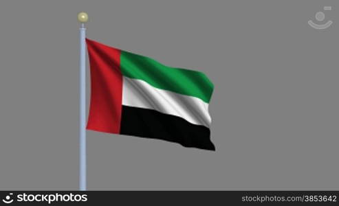 Flag of the United Arab Emirates waving in the wind - highly detailed flag including alpha matte for easy isolation - Flagge der Vereinigten Arabische Emirate im Wind inklusive Alpha Matte