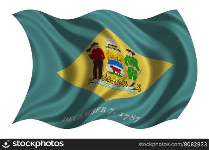 Flag of the US state of Delaware. American patriotic element. USA banner. United States of America symbol. Delawarean official flag, real detailed fabric texture wavy isolated on white, illustration