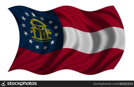 Flag of the US state of Georgia. American patriotic element. USA banner. United States of America symbol. Georgian official flag with real detailed fabric texture wavy isolated on white, illustration