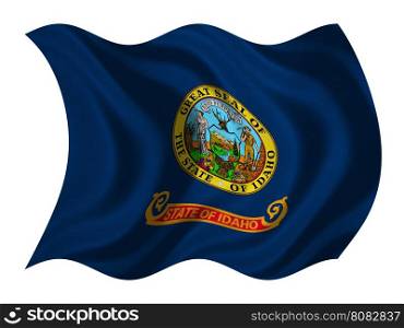 Flag of the US state of Idaho. American patriotic element. USA banner. United States of America symbol. Idahoan official flag with real detailed fabric texture wavy isolated on white, illustration